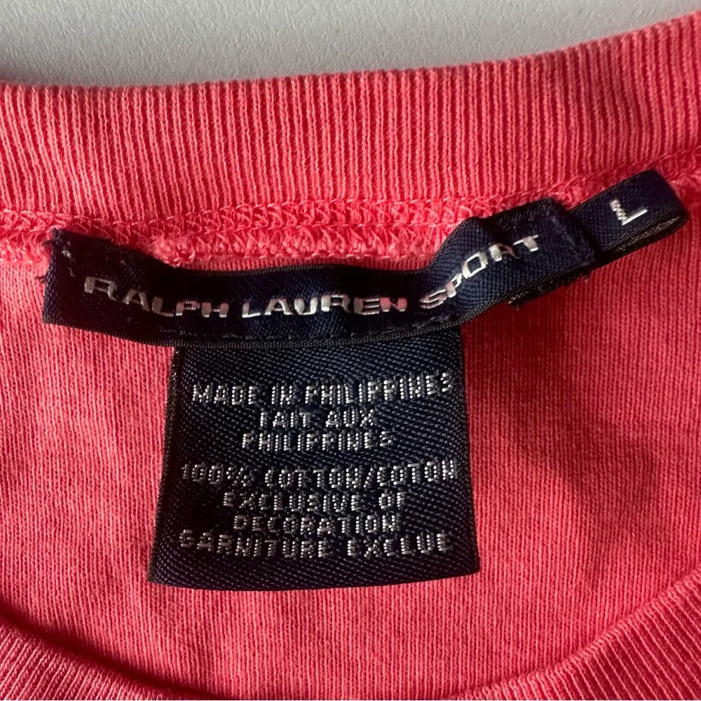 Ralph Lauren Sport Pink Pony Logo Tee Coral Short Sleeve Size L Youth